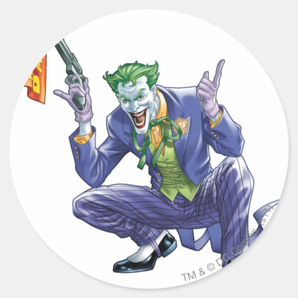 Joker_with_fake_gun_classic_round_sticker_1 Joker With Fake Gun Classic Round Sticker