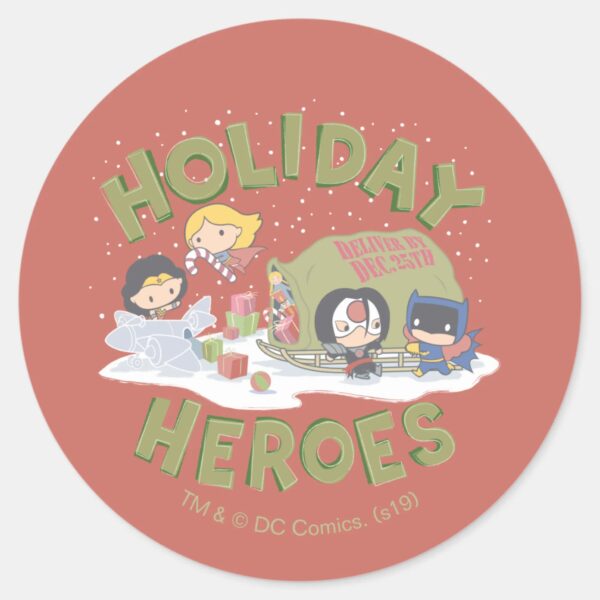 Justice_League_Chibi_Delivering_Presents_Classic_Round_Sticker_1 Justice League Chibi Delivering Presents Classic Round Sticker