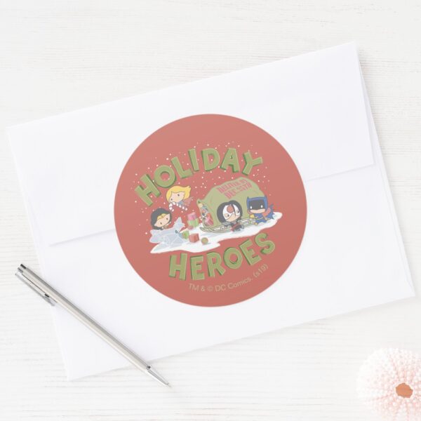 Justice_League_Chibi_Delivering_Presents_Classic_Round_Sticker_3 Justice League Chibi Delivering Presents Classic Round Sticker