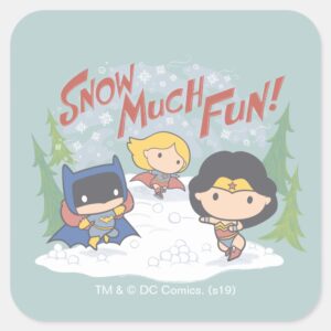 Justice League Chibi Snowball Fight Square Sticker