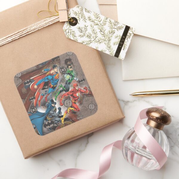 Justice_League_Collage_Square_Sticker_5 Justice League Collage Square Sticker