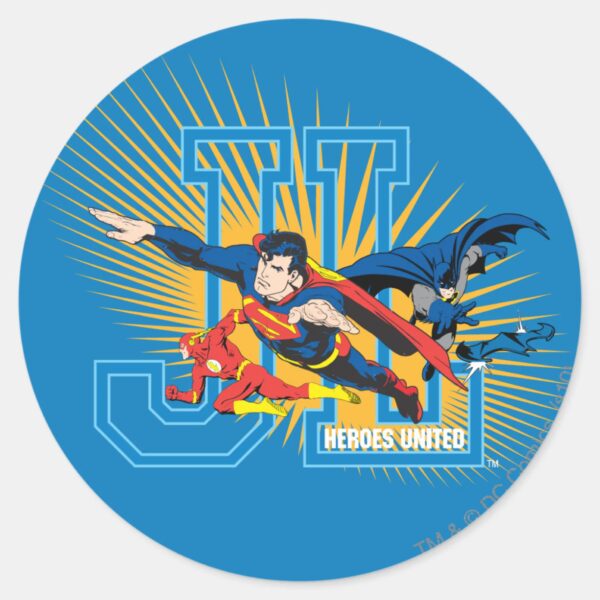 Justice_League_Heroes_United_Classic_Round_Sticker_1 Justice League Heroes United Classic Round Sticker