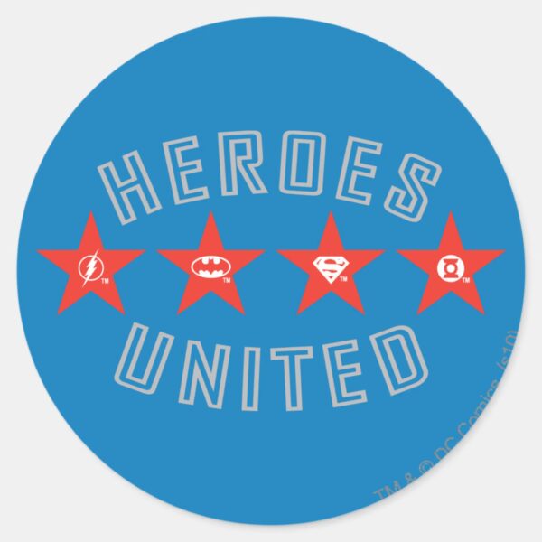 Justice_League_Heroes_Untied_Logos_Classic_Round_Sticker_1 Justice League Heroes Untied Logos Classic Round Sticker