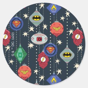 Justice League Holiday Bauble Pattern Classic Round Sticker