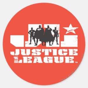 Justice League Logo And Character Silhouettes Classic Round Sticker