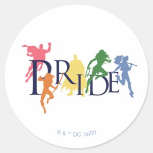 Justice League Pride Character Silhouettes Classic Round Sticker
