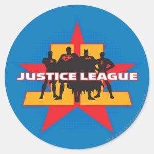 Justice League Silhouettes And Star Background Classic Round Sticker