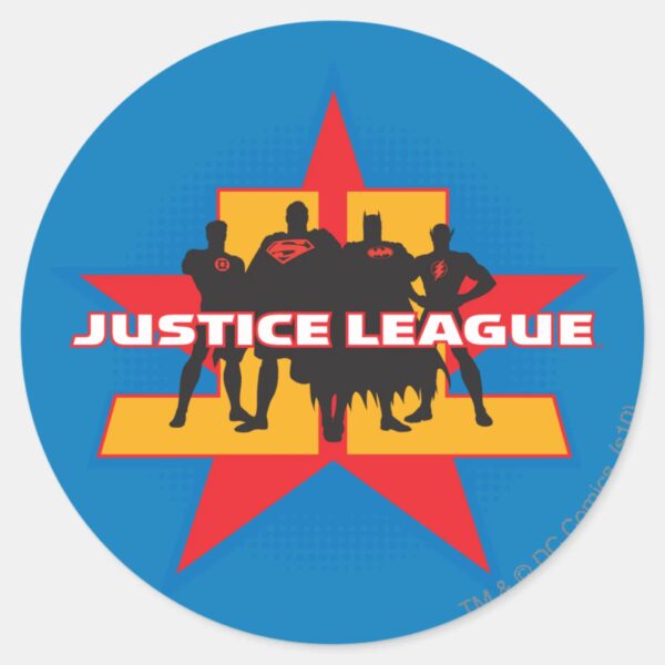 Justice_League_Silhouettes_and_Star_Background_Classic_Round_Sticker_1 Justice League Silhouettes And Star Background Classic Round Sticker