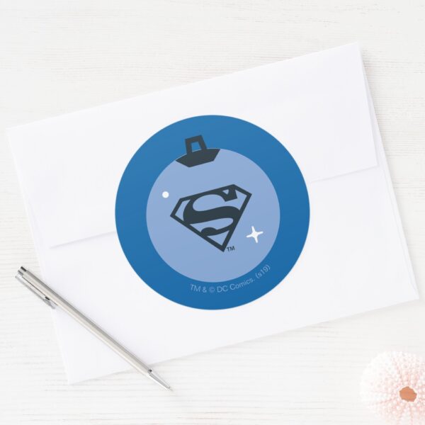 Justice_League_Superman_Holiday_Bauble_Classic_Round_Sticker_3 Justice League Superman Holiday Bauble Classic Round Sticker