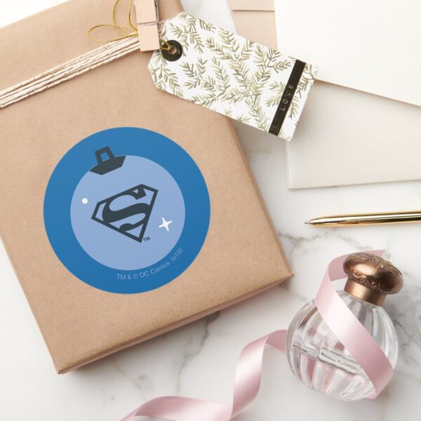 Justice_League_Superman_Holiday_Bauble_Classic_Round_Sticker_5 Justice League Superman Holiday Bauble Classic Round Sticker