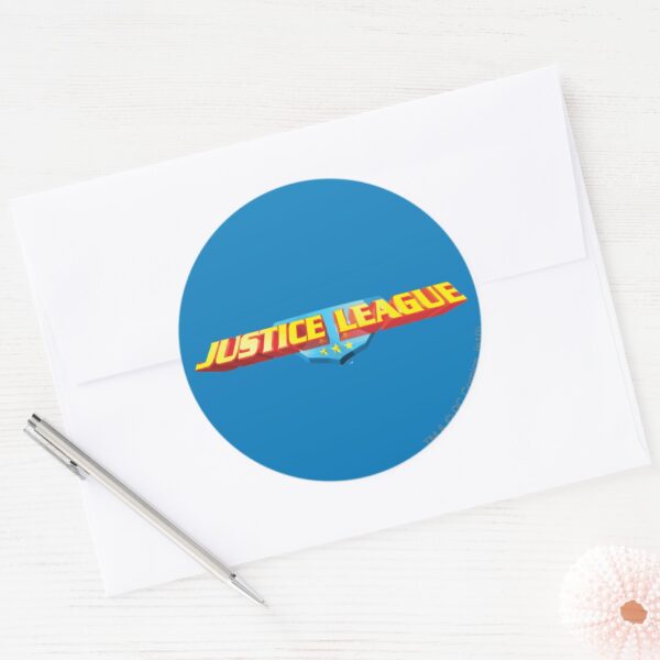 Justice_League_Thin_Name_and_Shield_Logo_Classic_Round_Sticker_3 Justice League Thin Name And Shield Logo Classic Round Sticker