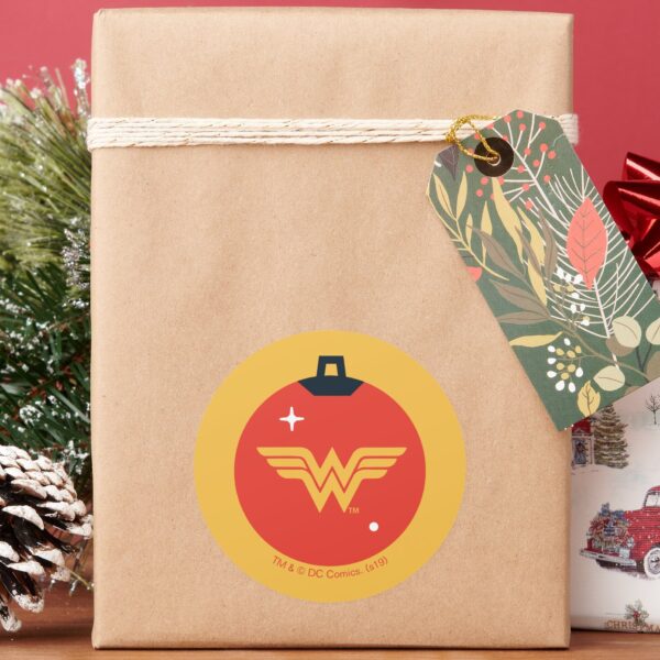 Justice_League_Wonder_Woman_Holiday_Bauble_Classic_Round_Sticker_5 Justice League Wonder Woman Holiday Bauble Classic Round Sticker