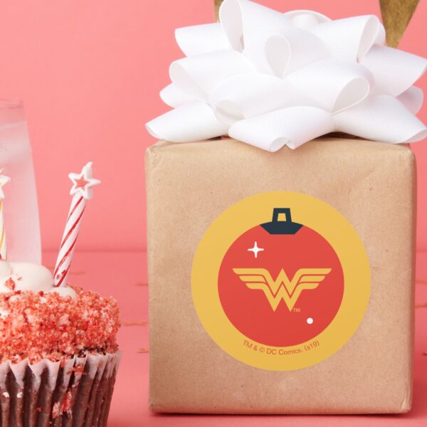 Justice_League_Wonder_Woman_Holiday_Bauble_Classic_Round_Sticker_6 Justice League Wonder Woman Holiday Bauble Classic Round Sticker