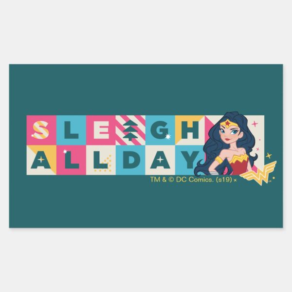 Justice_League_Wonder_Woman__Sleigh_All_Day__Rectangular_Sticker_1 Justice League Wonder Woman Sleigh All Day Rectangular Sticker