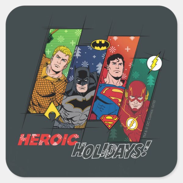 Justice_League__Heroic_Holidays!__Square_Sticker_1 Justice League Heroic Holidays Square Sticker