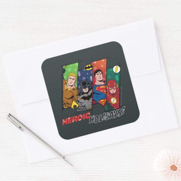 Justice_League__Heroic_Holidays!__Square_Sticker_3 Justice League Heroic Holidays Square Sticker
