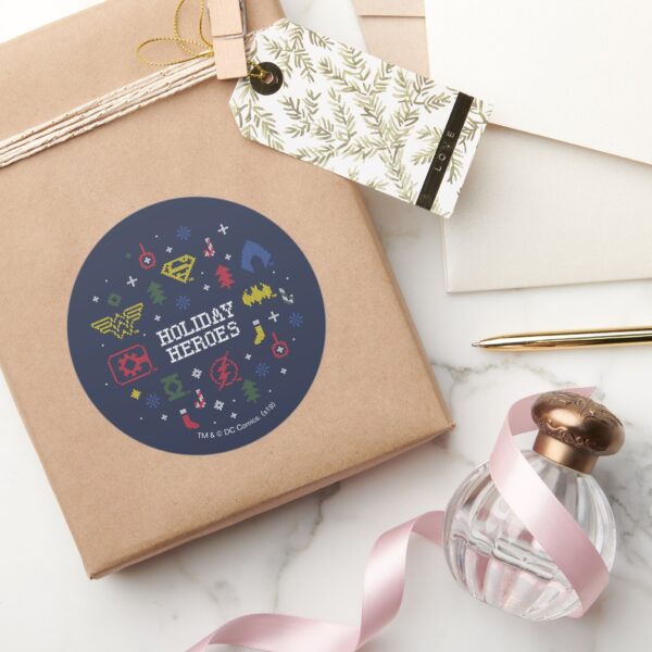 Justice_League__Holiday_Heroes__Faux_Cross-Stitch_Classic_Round_Sticker_5 Justice League Holiday Heroes Faux Cross Stitch Classic Round Sticker