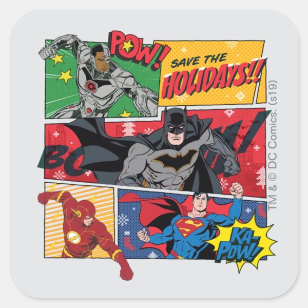 Justice_League__Save_the_Holidays!__Square_Sticker_1 Justice League Save The Holidays Square Sticker