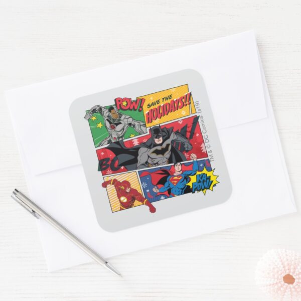 Justice_League__Save_the_Holidays!__Square_Sticker_3 Justice League Save The Holidays Square Sticker