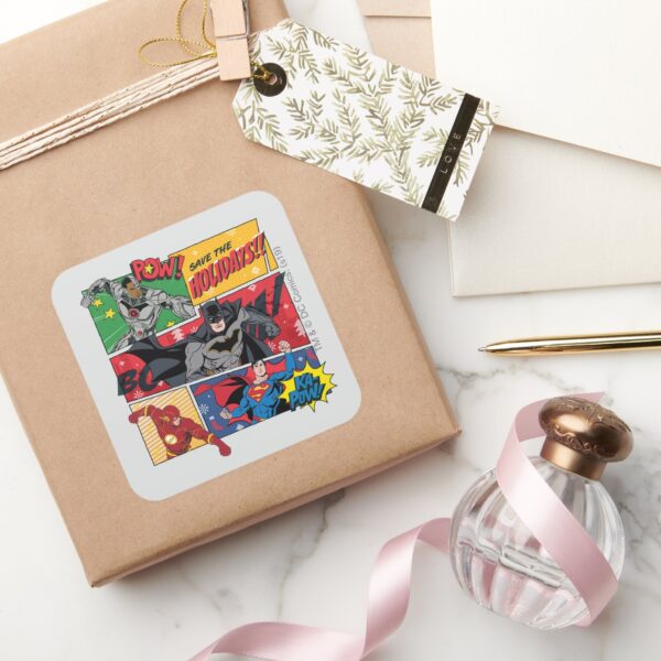 Justice_League__Save_the_Holidays!__Square_Sticker_5 Justice League Save The Holidays Square Sticker