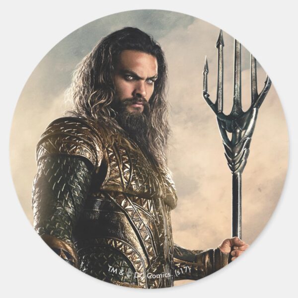 Justice_League___Aquaman_On_Battlefield_Classic_Round_Sticker_1 Justice League Aquaman On Battlefield Classic Round Sticker
