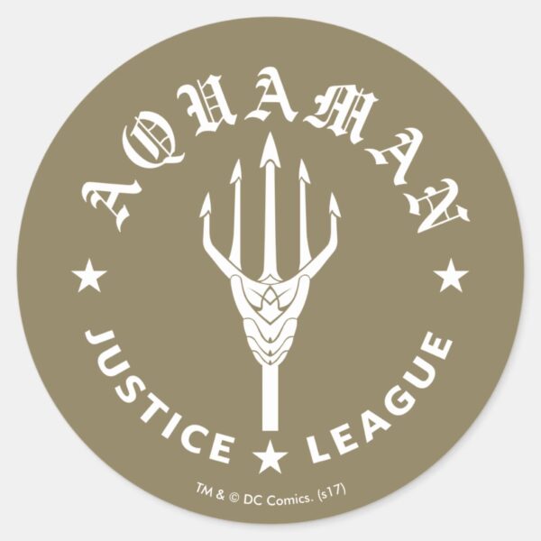 Justice_League___Aquaman_Retro_Trident_Emblem_Classic_Round_Sticker_1 Justice League Aquaman Retro Trident Emblem Classic Round Sticker