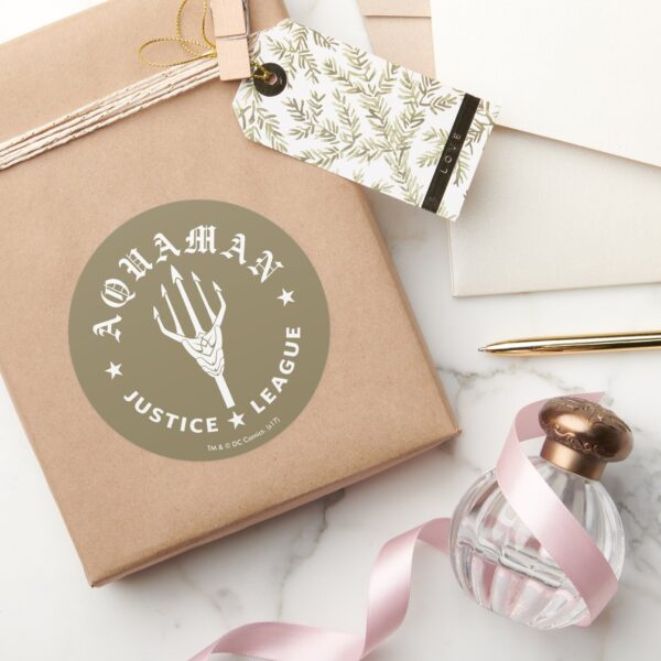 Justice_League___Aquaman_Retro_Trident_Emblem_Classic_Round_Sticker_5 Justice League Aquaman Retro Trident Emblem Classic Round Sticker