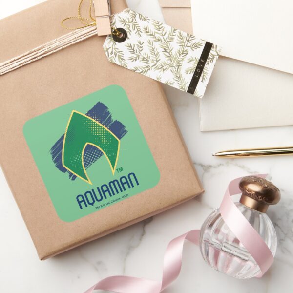 Justice_League___Brush_&_Halftone_Aquaman_Symbol_Square_Sticker_5 Justice League Brush Halftone Aquaman Symbol Square Sticker