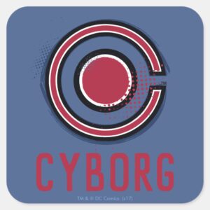 Justice League Brush Halftone Cyborg Symbol Square Sticker