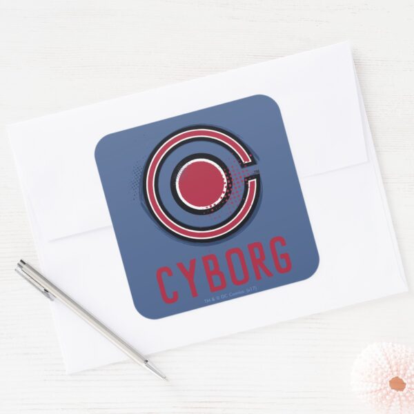 Justice_League___Brush_&_Halftone_Cyborg_Symbol_Square_Sticker_3 Justice League Brush Halftone Cyborg Symbol Square Sticker
