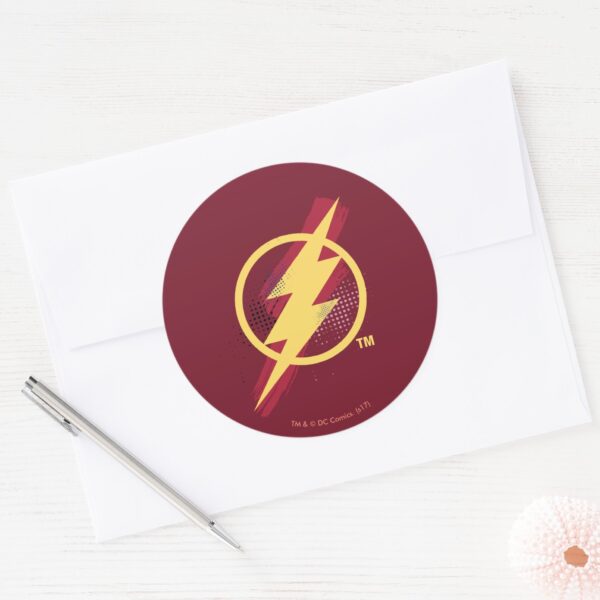 Justice_League___Brush_&_Halftone_Flash_Symbol_Classic_Round_Sticker_3 Justice League Brush Halftone Flash Symbol Classic Round Sticker