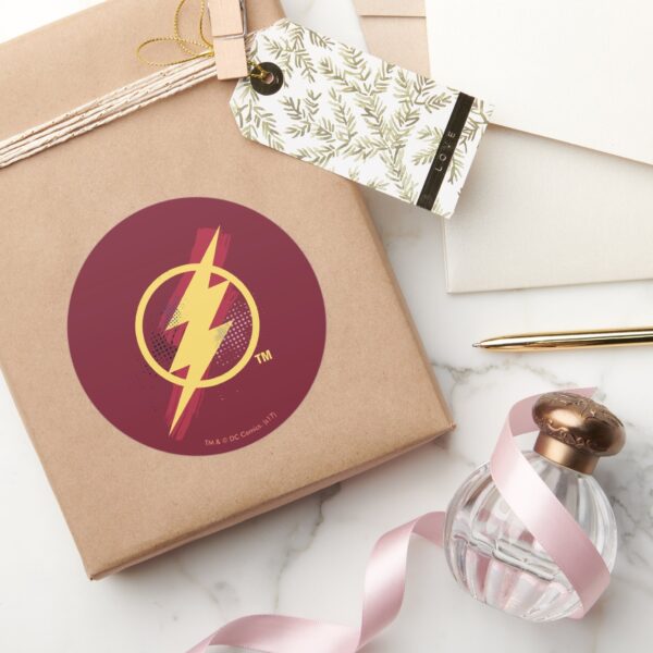 Justice_League___Brush_&_Halftone_Flash_Symbol_Classic_Round_Sticker_5 Justice League Brush Halftone Flash Symbol Classic Round Sticker