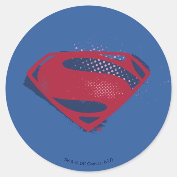 Justice_League___Brush_&_Halftone_Superman_Symbol_Classic_Round_Sticker_1 Justice League Brush Halftone Superman Symbol Classic Round Sticker