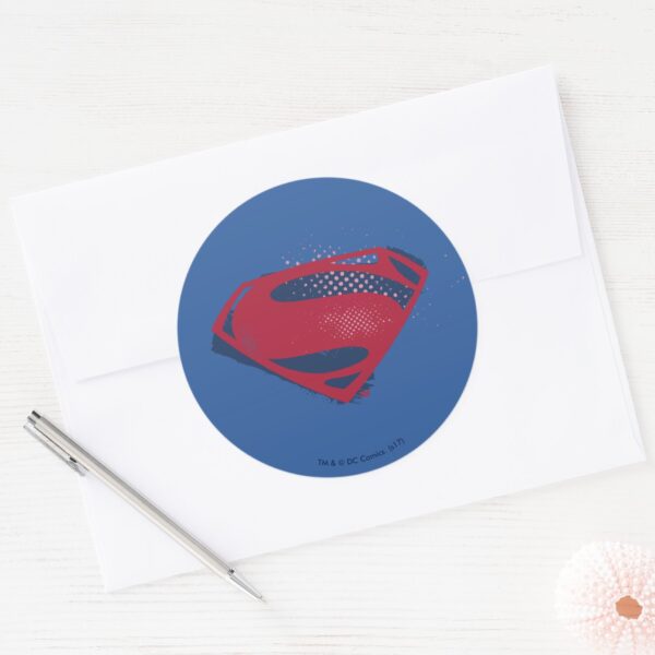 Justice_League___Brush_&_Halftone_Superman_Symbol_Classic_Round_Sticker_3 Justice League Brush Halftone Superman Symbol Classic Round Sticker