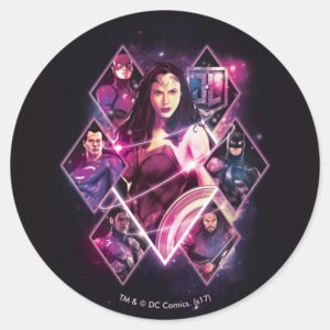 Justice League Diamond Galactic Group Panels Classic Round Sticker
