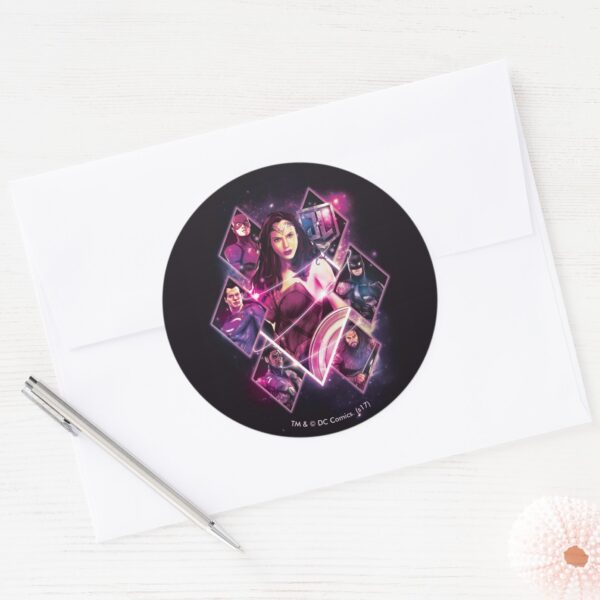Justice_League___Diamond_Galactic_Group_Panels_Classic_Round_Sticker_3 Justice League Diamond Galactic Group Panels Classic Round Sticker
