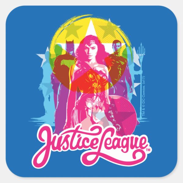 Justice_League___Retro_Group_&_Logo_Pop_Art_Square_Sticker_1 Justice League Retro Group Logo Pop Art Square Sticker