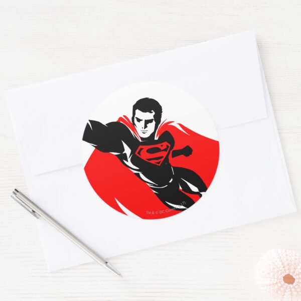 Justice_League___Superman_Flying_Noir_Pop_Art_Classic_Round_Sticker_3 Justice League Superman Flying Noir Pop Art Classic Round Sticker