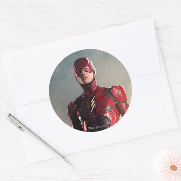 Justice_League___The_Flash_On_Battlefield_Classic_Round_Sticker_3 Justice League The Flash On Battlefield Classic Round Sticker