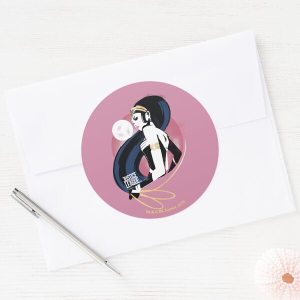 Justice_League___Wonder_Woman_Profile_Pop_Art_Classic_Round_Sticker_3 Justice League Wonder Woman Profile Pop Art Classic Round Sticker