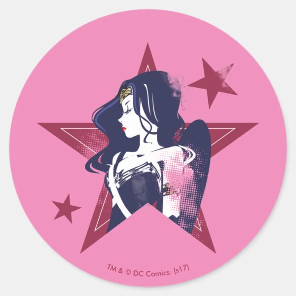 Justice_League___Wonder_Woman_&_Stars_Pop_Art_Classic_Round_Sticker_1 Justice League Wonder Woman Stars Pop Art Classic Round Sticker
