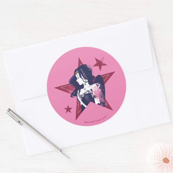 Justice_League___Wonder_Woman_&_Stars_Pop_Art_Classic_Round_Sticker_3 Justice League Wonder Woman Stars Pop Art Classic Round Sticker