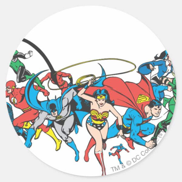 Justice_League_of_America_Group_2_Classic_Round_Sticker_1 Justice League Of America Group 2 Classic Round Sticker