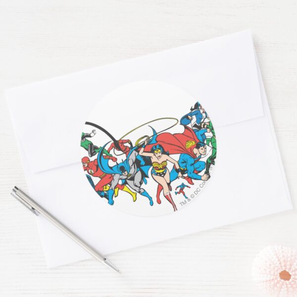 Justice_League_of_America_Group_2_Classic_Round_Sticker_3 Justice League Of America Group 2 Classic Round Sticker