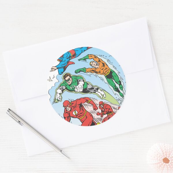 Justice_League_of_America_Group_3_Classic_Round_Sticker_3 Justice League Of America Group 3 Classic Round Sticker