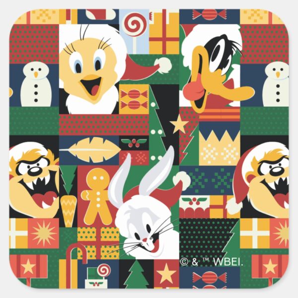 LOONEY TUNES™Holiday Block Pattern Square Sticker