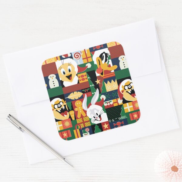 LOONEY TUNES™Holiday Block Pattern Square Sticker