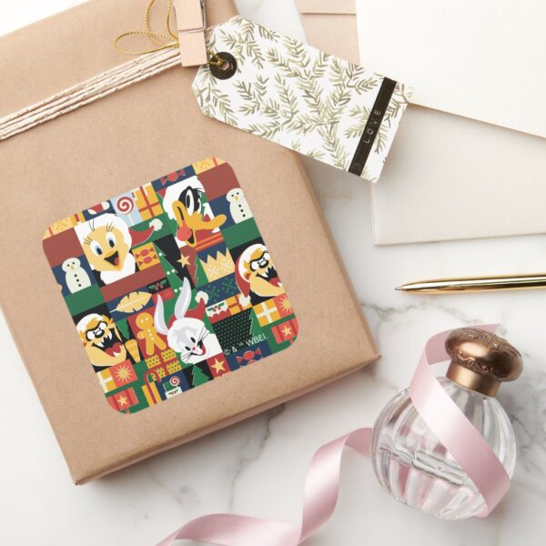 LOONEY TUNES™Holiday Block Pattern Square Sticker