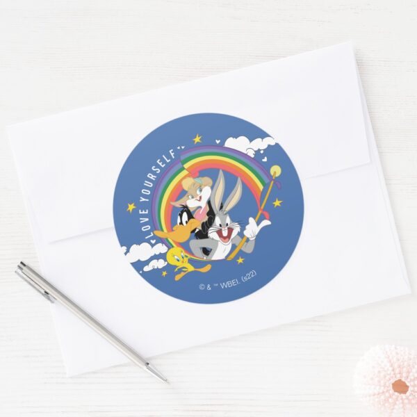 LOONEY_TUNES™_-_Love_Yourself_Pride_Badge_Classic_Round_Sticker_3 LOONEY TUNES™ Love Yourself Pride Badge Classic Round Sticker