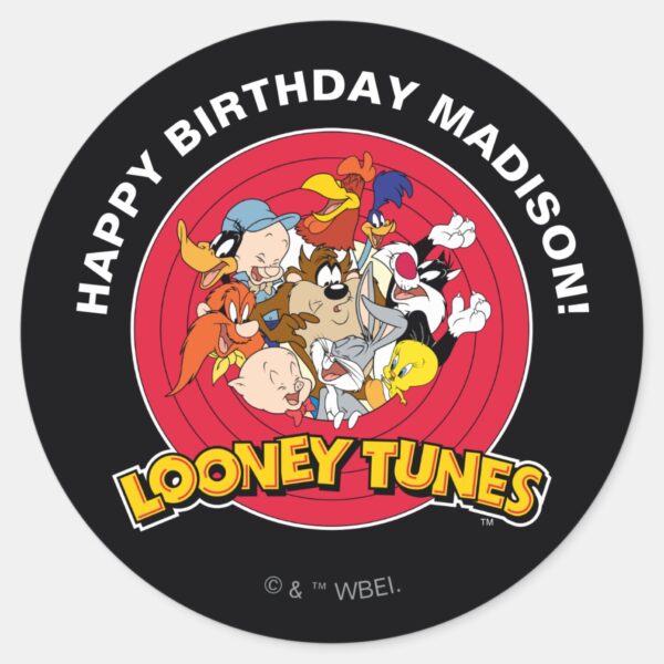 LOONEY_TUNES™_Character_Group___Birthday_Classic_Round_Sticker_2 LOONEY TUNES™ Character Group Birthday Classic Round Sticker